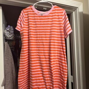 Orange and White Striped T-Shirt Dress